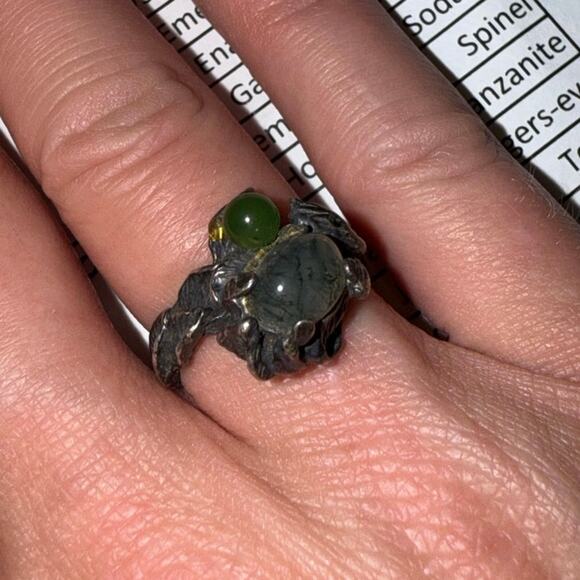 VINTAGE Moss Agate 925 Sterling Silver Artisan Brutalist Ring Sz. 5.25 Gemstone - Picture 11 of 14